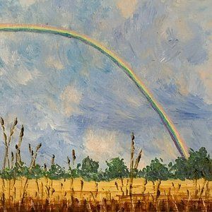 Follow Every Rainbow, Nature Theme 6" x 6" Landscape Acrylic Painting